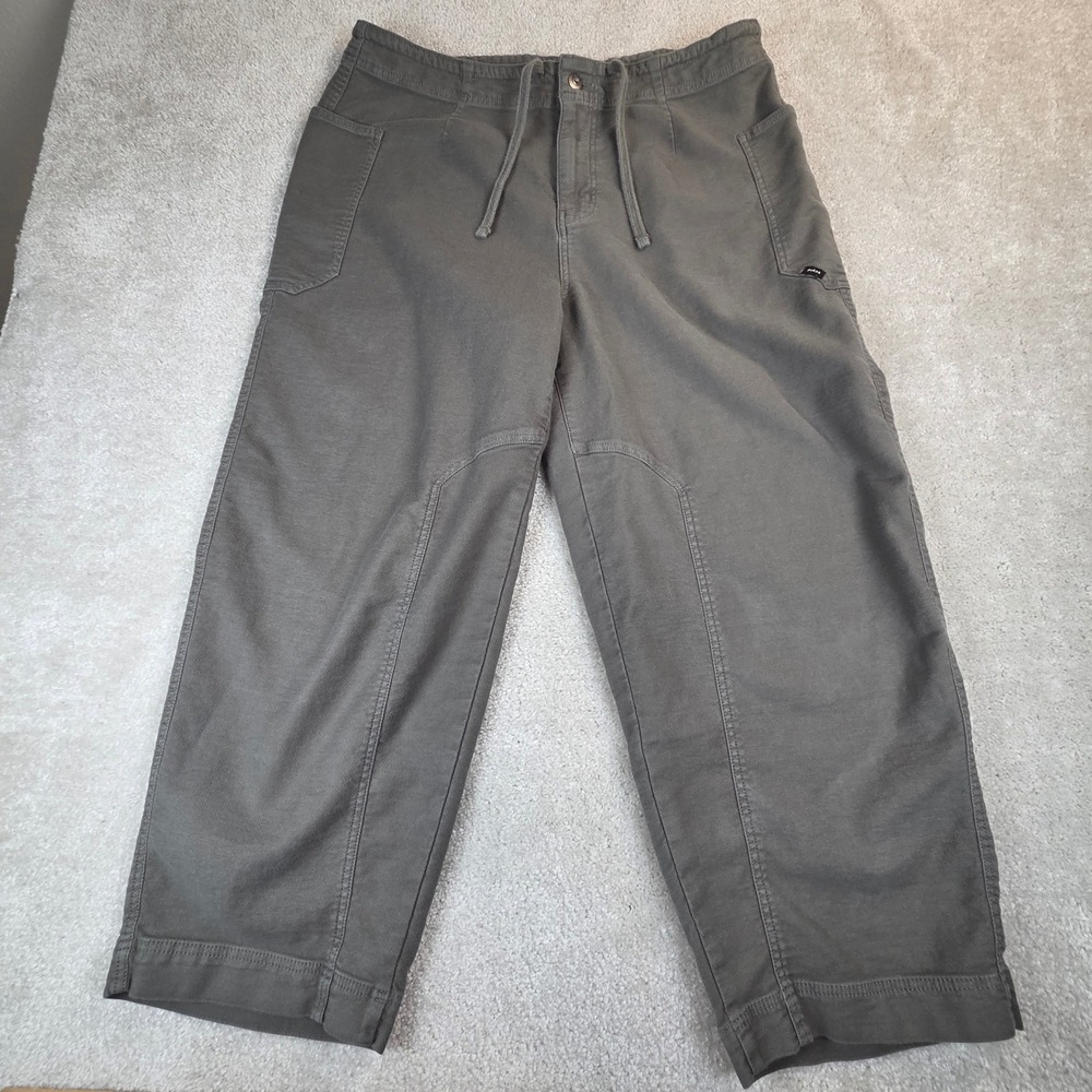 prAna Cuyamaca Pants XL Olive Green Organic Cotton Blend Wide Leg Cropped Barrel